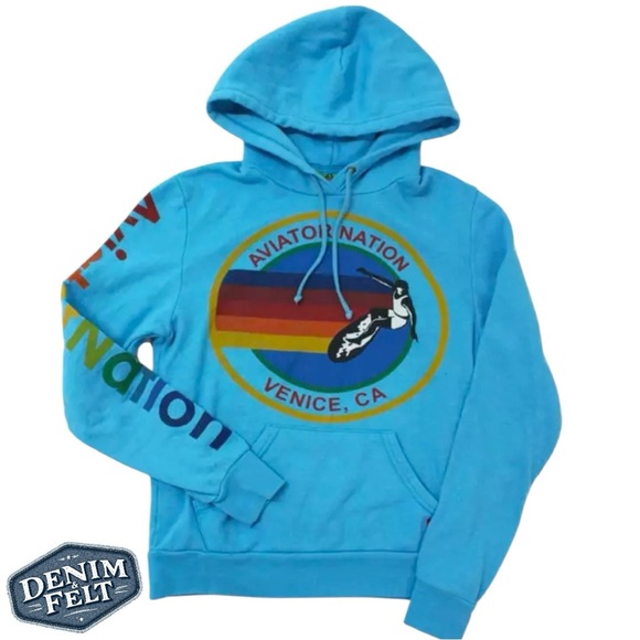Aviator Nation Unisex Neon Blue Venice, CA Graphic Logo Hoodie/Pullover | EUC🩵 - Picture 2 of 13